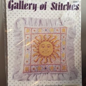Bucilla stamped Gallery of Stitches Pillow